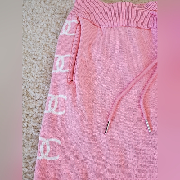 Pink Knit Joggers with White Logo Detail Women's Pant Size Small - Picture 3 of 8